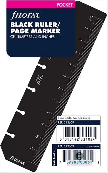 Filofax Pocket size Black Ruler / Page Marker Organiser Refill 213609