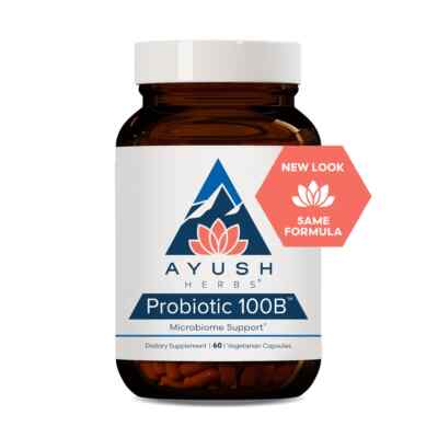 Ayush Herbs Probiotic 100B - Microbiome - 60 Vegetarian Capsules - Newest Exp.