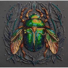 Bead embroidery kit needlepoint DIY Beadwork stitching Emerald beetle Beading