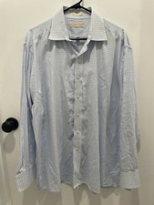 Michael Kors Button Down Dress Shirt Men  s Blue And White XL 17 1/2 34/35