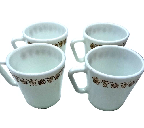 Vintage Corelle Pyrex Butterfly Gold Mugs Set of 4