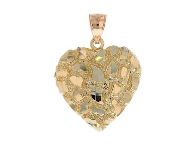 10k or 14k Yellow Gold Eye-Catching Large Heart Gold Nugget Pendant