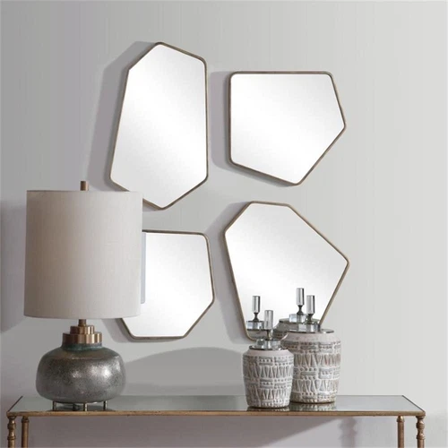 Uttermost Linneah Contemporary Metal MDF Glass Mirror in Aged Gold (Set of 4) - Picture 6 of 10