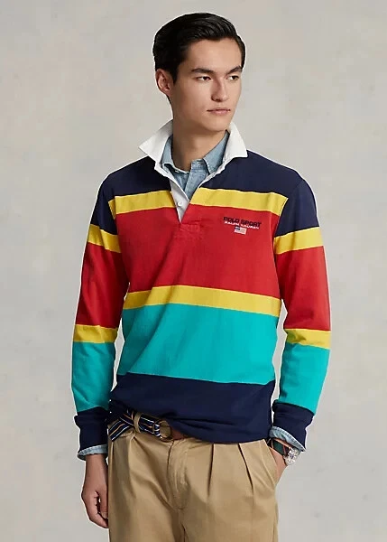 MEN'S SZ L RALPH LAUREN POLO SPORT CLASSIC FIT RUGBY SHIRT STRIPED RED USA Flag - Image 2 of 4