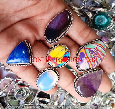 Beautiful Opalite & Mix Gemstone 925 Sterling Silver Plated Wholesale Lot Rings