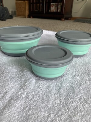 Prepworks Collapsible Storage Bowl Set 3pc Teal & Grey. Easy Storage Lightweight