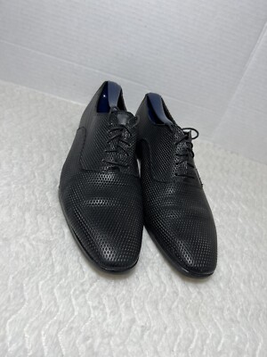 Pollini Men s Fashion Italian perforated Black Leather Lace Up Dress Shoes Sz 42