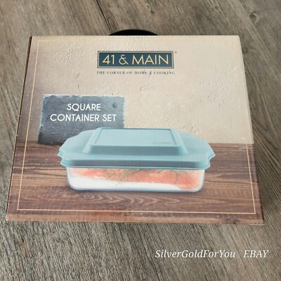 41 & Main 1.5 Liter Glass Square Container Set Storage Or Bakeware HIGH QUALITY