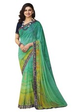 Fancy Floral Printed Georgette Saree With Jacquard Work Border Unstitched BP