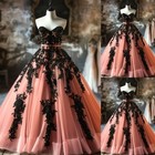 Gothic Black&Pink Wedding Dresses Sweetheart A Line Lace Applique Bridal Gowns