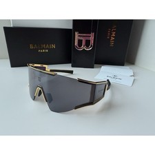 BALMAIN FLECHE BPS-138-A Yellow Gold Black Dark Grey Shield Sunglasses AUTHENTIC