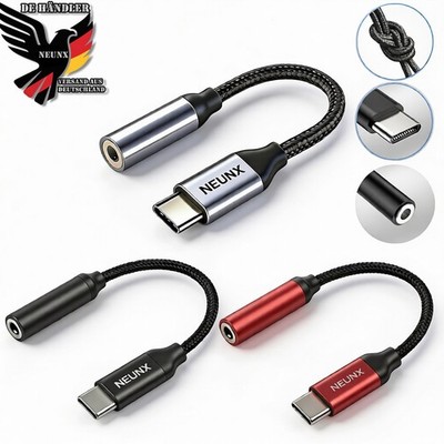 USB Typ C auf zu Aux 3,5mm Klinke Kopfhörer Audio Alu Adapter für Samsung iPhone