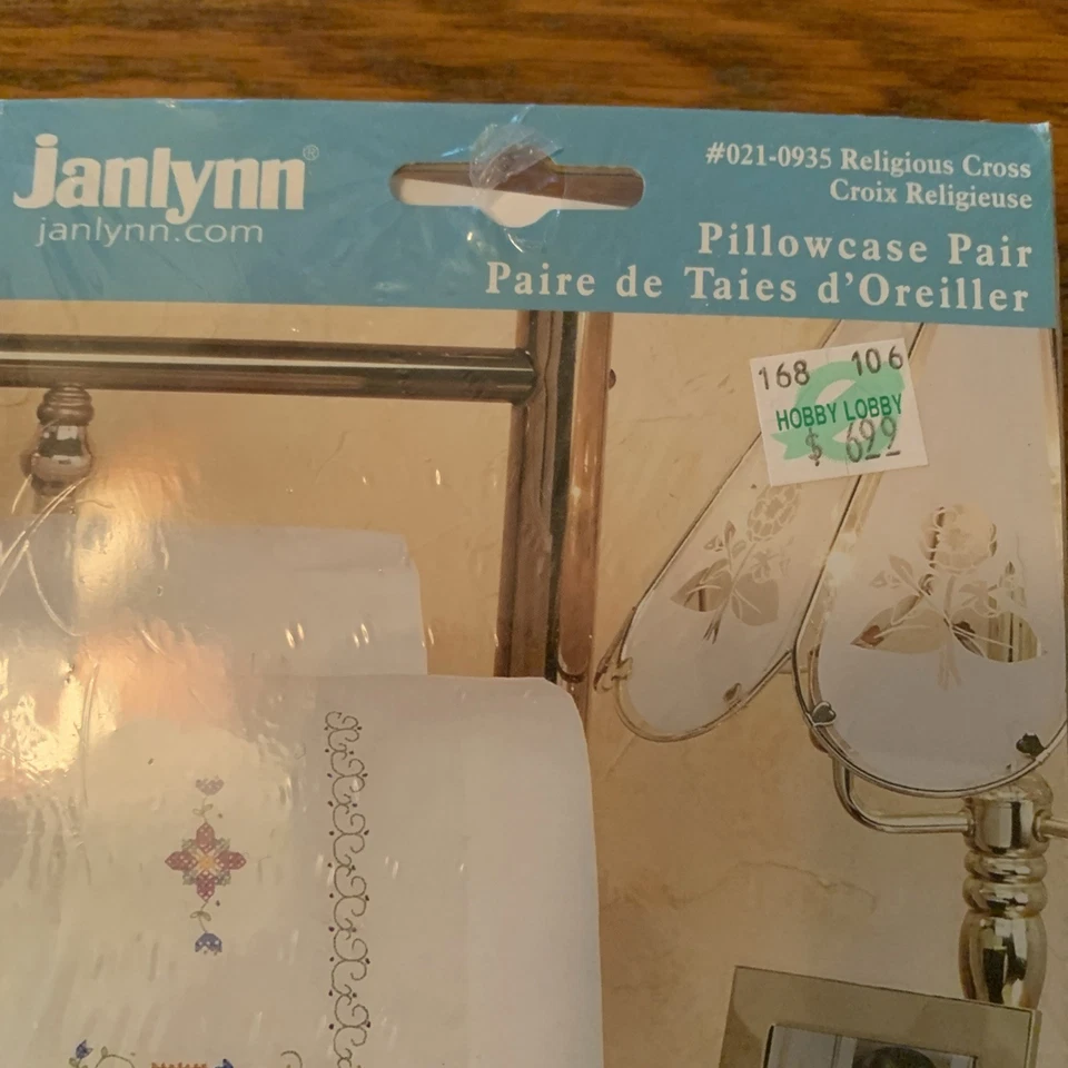 Janlynn Stamped Cross Stitch Pillowcases Kit Religious Cross 021-0935 (36) - Image 4 of 4