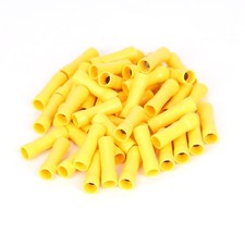 50Pcs Yellow 48A AWG 12-10 Crimp Copper Tube Butt Connector, Insulated PVC Te...