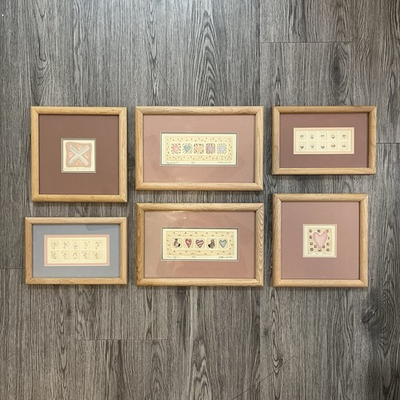 #ad Vintage 1987 B. Morrison amp; P. Briggs Framed Folk Art Set Lot of 6 Cottage Decor $126.98