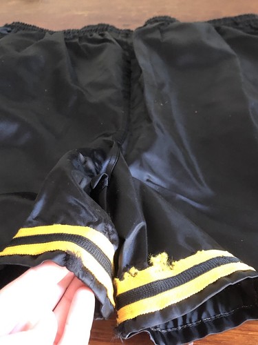 Pantalones Cortos De Fútbol Grandes De Nailon Años 90 Para Hombres EE. UU. Negro Amarillo Rayas Sin Forro LEER - Imagen 9 de 10