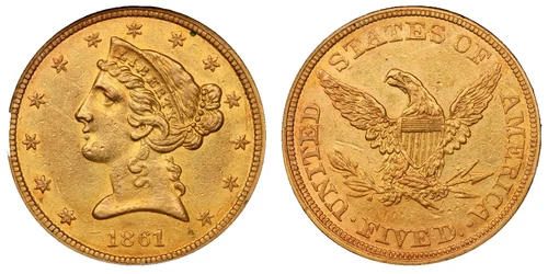 1861 Liberty Head Five Dollar Gold Coin $5