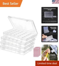 4pack 36 Grids Plastic Clear Organizer Box Bead Storage Containers with Adjus...