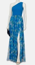 Adrianna Papell Women's Blue Sweetpea Mixed-Media One-Shoulder Dress Size 18