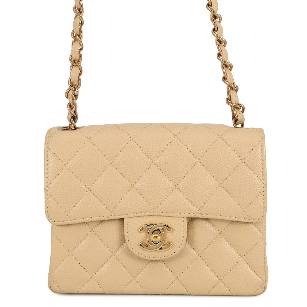 Chanel — CHANEL Mini Matelasse ChainShoulder Bag Size 18 Calfskin Beige A35200