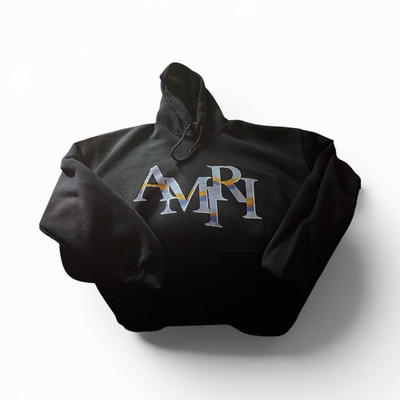 AMIRI Black Logo Pullover Hoodie Men's Size L Cotton Crew Neck Long Sleeve