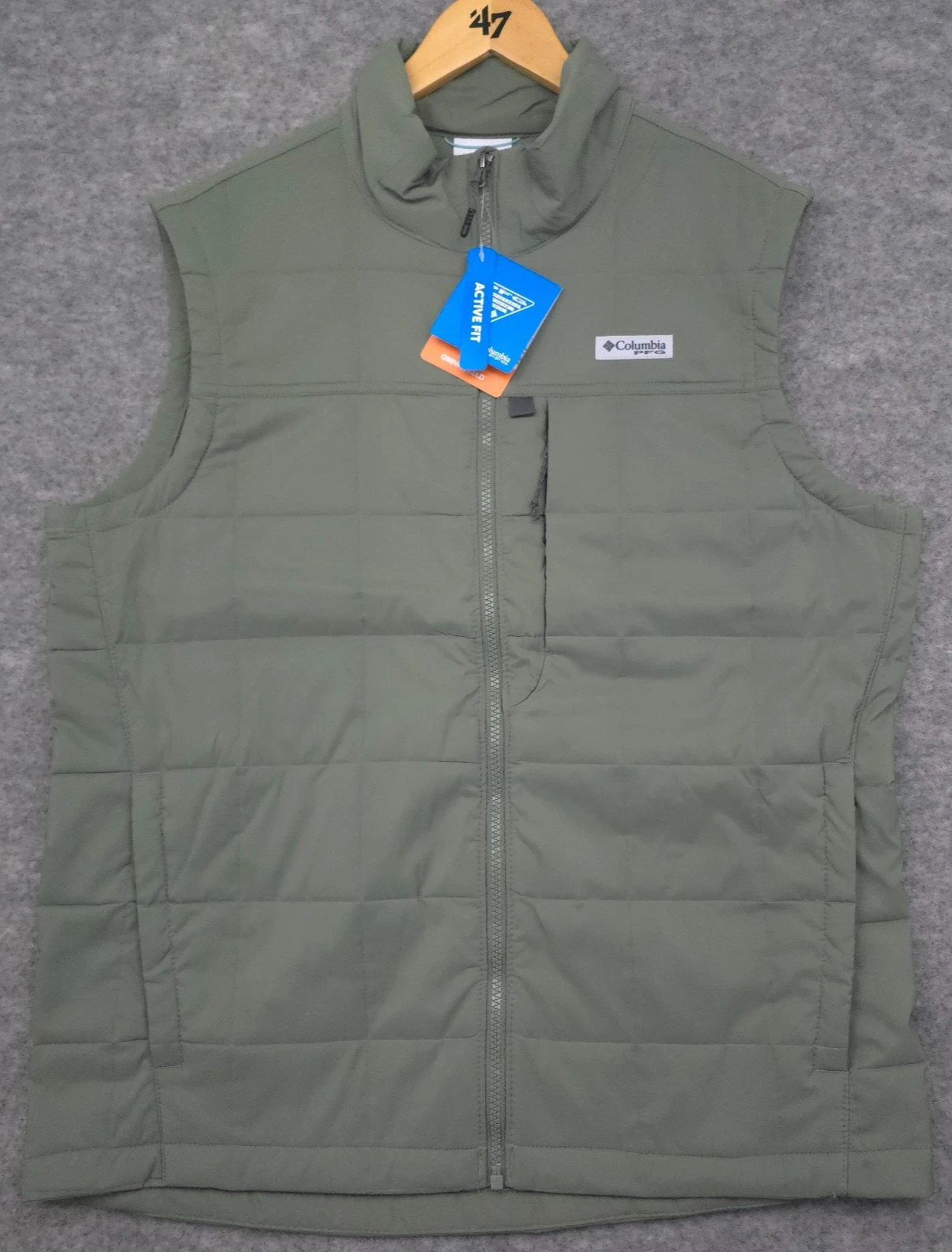 COLUMBIA PFG OMNI-SHIELD Puffer Vest Mens M Olive Green Active Fit Fishing NWT