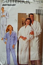 Vintage Butterick Pattern 4483 Unisex Classic Sleepwear Bath robe, Pajamas XS-M