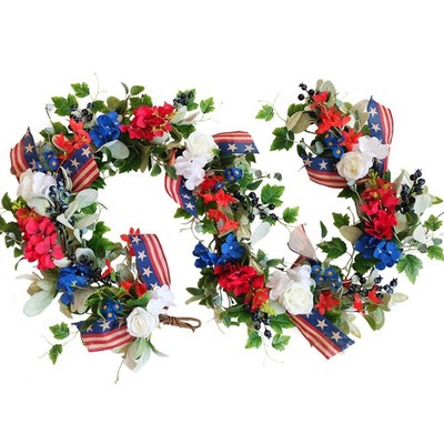 70 Inch Patriotic Garland Red White Blue Artificial Flower Garland with Ameri...
