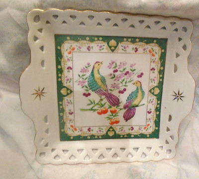 American Atelier AT HOME PARADISE  BIRDS 5816 Square Gold Rimmed Serving Piece
