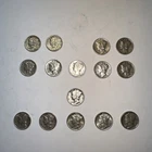 Lot of 15 1940-44 WWII Mercury dimes 90% silver 1940-44 In XF - AU Condition