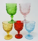 Fenton LG Wright Madonna Inn Wild Rose Goblet Glass Set (5) Mixed Color 5"