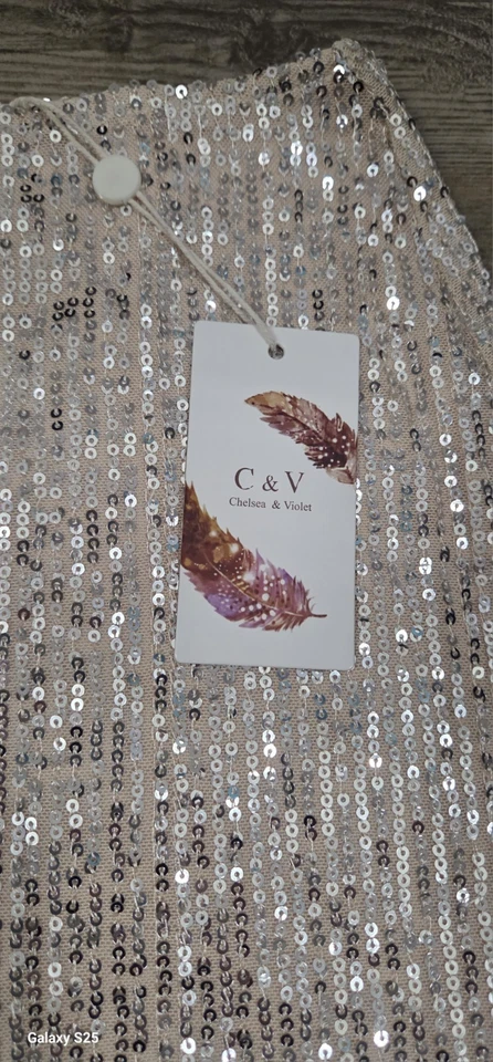 NUEVO CON ETIQUETAS, Minifalda de Lentejuelas Plateadas Fiesta Ropa de Club Brillante Glamour, C&V, Talla S Foto 2 de 4