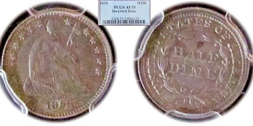 Seated Liberty Dime 1858 Inverted Date PCGS AU55