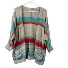 VTG 90s Norm Thompson Open Front Striped Knit Cardigan Size Large Boho