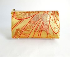 Japanese Obi Fabric Cosmetic Pouch Ribbon Pattern Handmade Makeup Bag