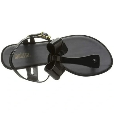 2010s Melissa Solar Black Bow Slingback Jelly Thong Sandals Women's EU 37 US 6