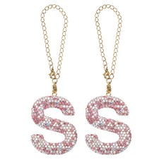 2 Pcs Letter Bag Charm Bling Glitter Letter Charm Initial, Pink, S Shape