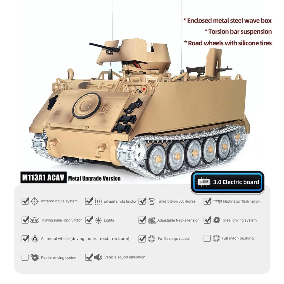 TD 1/16 Military RC Tank M113A1 360Rotation Infrared Metal Wheels Gearbox Smoke - Image 4 of 4