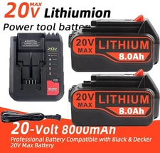 20V 8.0Ah MAX Lithium-ion Battery for Black and Decker 20 Volt LBXR20/Charger