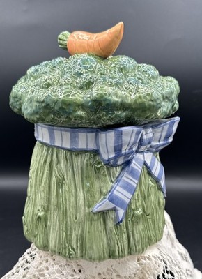 Fitz & Floyd Retired Brocolli Carrot Blue Ribbon Canister VTG 1995 W/Lid * READ*