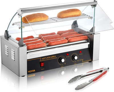 Hot Dog Roller 5 Rollers 12 Hot Dogs Capacity, 750W Stainless Sausage Grill Cook