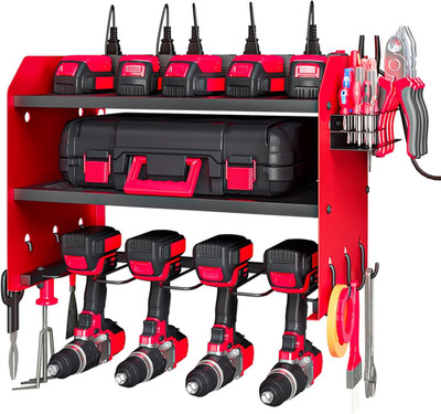 Power Tool Organizer Wall Mount with Charging Station 3 Layer Heavy Duty Metal T