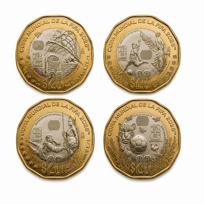 Full Set 4 Mexico 20 Pesos FIFA World Cup 2026 Commemorative Coins UNC