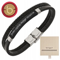 Herren Lederarmband Gravur Schwarz Geflochten Verstellbar