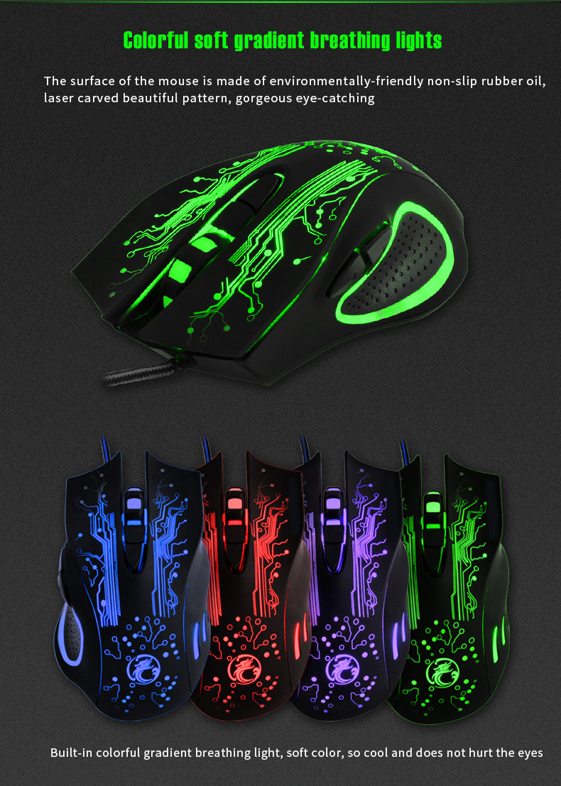 Gaming 6 Tasten PC Maus 2400dpi Optisch RGB Beleuchtet Gamer Mouse USB 1.8m Ansicht 7