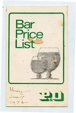 P&O Bar Price List Union Jack Bar 1960's