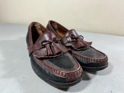 JOHNSTON MURPHY MEN'S BLACK BROWN LEATHER ARAGON II KILTIE TASSEL LOAFERS  9M