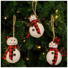 HL Christmas Decor - Buffalo Check Red Black Snowman Ornaments 3pc