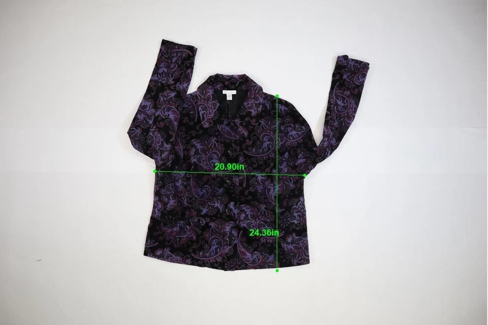 Charter Club фиолетовый и черный пейсли печать бархата кнопка куртка эластичной женщин XL - Изображение 4 из 4