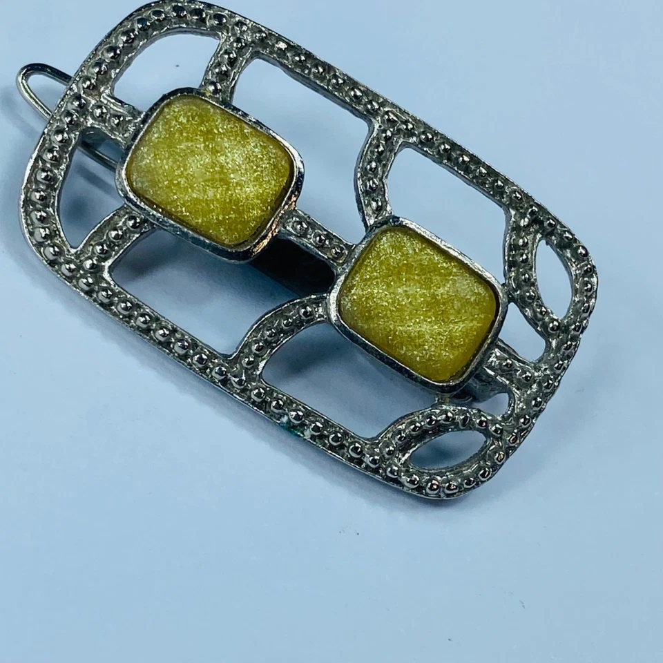 Винтажная заколка для волос Goody Brand серебристого цвета желтые граненые декоративные камни - Изображение 3 из 4